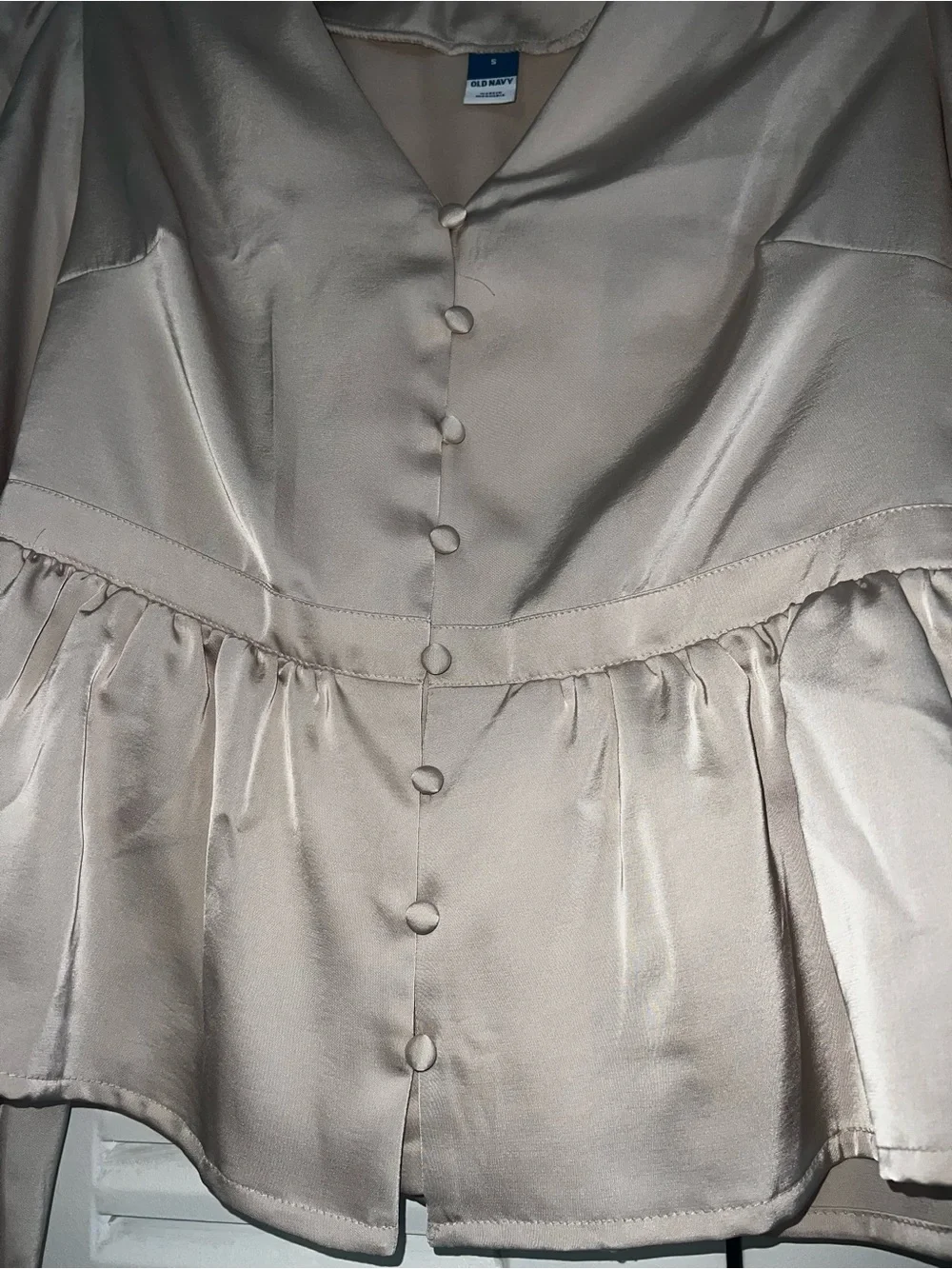 Light Beige  Satin Peplum Blouse - Women Tops
